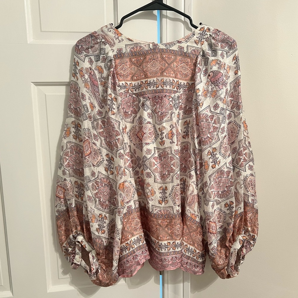 Anthropologie Silk Peasant Blouse Balloon Sleeve Top